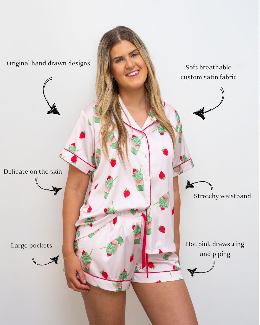 Strawberry Matcha Satin Set